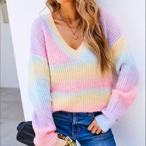 Cute Gradient Spring-Easter Pullover Sweater Size X-Large